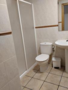 a bathroom with a toilet and a sink at Hostal Posada Royuela in Royuela