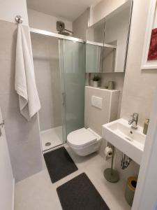 a bathroom with a toilet and a shower and a sink at Villa Apricot in Split +19 photos