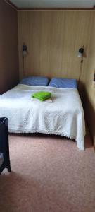 a bedroom with a bed with a green pillow on it at Eina house near the E4 road in Eina +9 photos