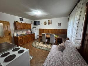 a kitchen with a couch and a table with a stove at Kuća za odmor Karaklić in Donje Karaklije