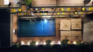 an overhead view of a stage with a large screen at Valmar Hotel in Ksamil