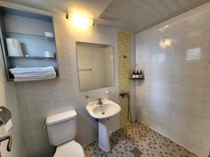 a bathroom with a white toilet and a sink at Stay something in Ch'ŏnbu-ri