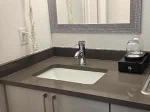 a bathroom counter with a sink and a mirror at Alpine Motel in Hope +17 photos