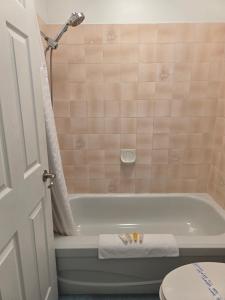 a bathroom with a tub and a toilet at Alpine Motel in Hope