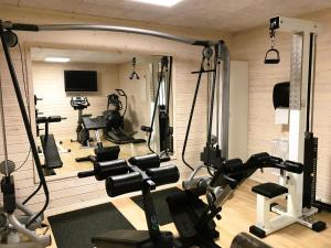 a gym with several exercise equipment in a room at Apartment With Golf Course Right Outside in Pandrup +20 photos