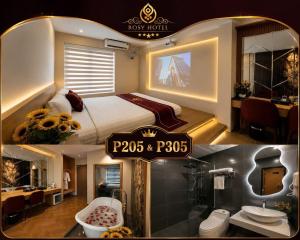 a collage of two pictures of a hotel room at Rosy Hotel 8 in Yên Lô