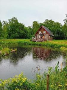 eine Hütte mitten in einem See in der Unterkunft Pirgu forell in Rapla