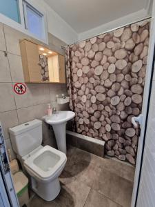 a bathroom with a toilet and a sink at VILLA KETI in Leptokarya