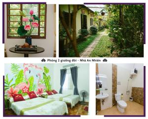 a collage of pictures of a room with a bedroom at Hue Lotus Homestay in Hue