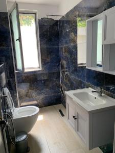 a bathroom with a toilet and a sink at Vila Kalluci in Borsh +42 photos