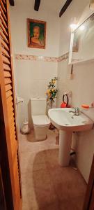 a bathroom with a white sink and a toilet at Casa la Solana 1915 in Lucena del Cid +21 photos