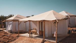 a group of tents being constructed in the desert at Amara Travel in Zuqim