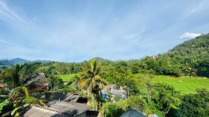 an aerial view of a resort with palm trees and a field at 97 Ella in Ella
