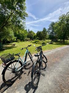 two bikes parked on the side of a road at Le p'tit nid de Gabriel in Les Touches-de-Périgny