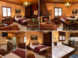 a collage of four pictures of a hotel room at Epavlis Elena in Konitsa