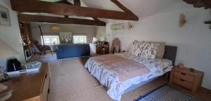 a bedroom with a bed and a dresser in it at La Belle Bourguignonne in Crêches-sur-Saône