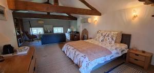 a bedroom with a large bed and a living room at La Belle Bourguignonne in Crêches-sur-Saône