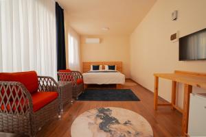 a hotel room with a bed and a tv at Zuma Hotel Cyprus - Turkish Side in Nicosia