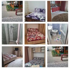 a collage of pictures of a bedroom and a bed at Vila Mirel in Eforie Nord