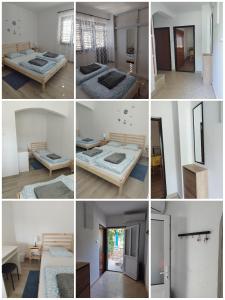 a collage of four pictures of beds in a room at Apartman Jure in Jablanac