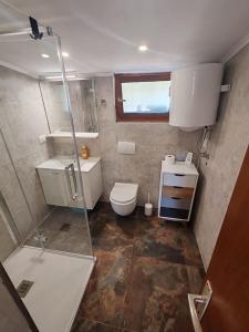 a small bathroom with a toilet and a shower at JOSIP Punta Kriza in Nerezine