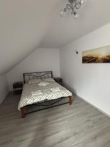 a bedroom with a bed and a painting on the wall at Maziarówka in Basznia Dolna +13 photos