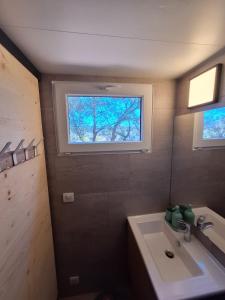 a bathroom with a sink and a window at Tiny House L'esquirou in Pourrières +28 photos