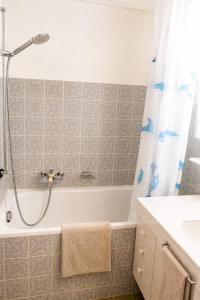 a bathroom with a shower and a tub and a sink at Vue Alpes imprenable - Centre - 4 Vallées in Nendaz