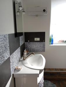 a bathroom with a sink and a mirror at La Planoise in Autun +29 photos