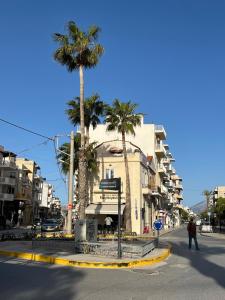a building with palm trees on a city street at Almyra Summer Homes in Ierapetra +31 photos
