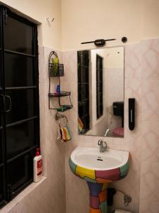 a bathroom with a sink and a mirror at Veena Vihar Homestay in Jodhpur