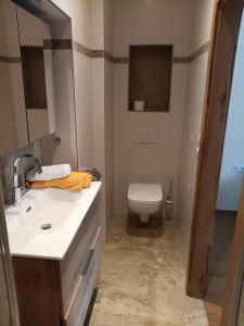 a bathroom with a sink and a toilet at Biohof Fötschl in Tamsweg +2 photos
