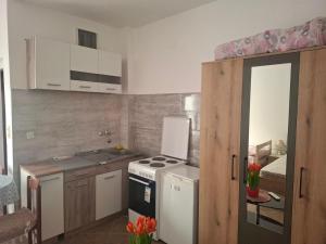 a kitchen with a stove and a refrigerator at Harmony in Budva