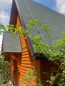 a roof of a log cabin with trees in front of it at ZlatAir Eco Chalet in Nova Varoš