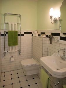 a bathroom with a white toilet and a sink at Die Gute Stube in Dobritz
