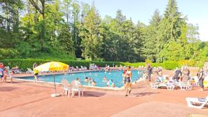 a large group of people in a swimming pool at Les mobil homes d’oliver rob in Saint-Chéron