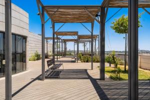 a bench on the outside of a building at  
