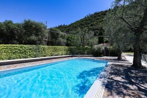 a swimming pool in a yard with a tree at Residence Kormorano Malcesine Apt 52 in Malcesine