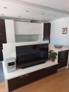 a living room with a flat screen tv on a counter at Apartment Maris in Omiš