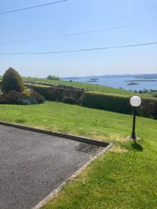 a street light in the grass next to a road at Islandview House in Clonbur
