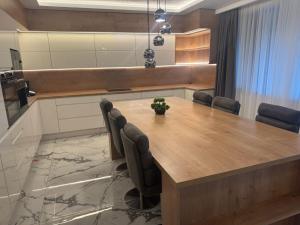a conference room with a wooden table and chairs at Casa DAVIANA in Luna de Sus