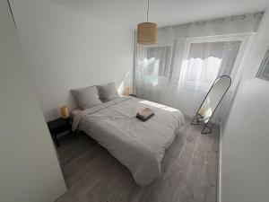 a small bedroom with a bed and a mirror at Le cocon de la Citadelle in Chalon-sur-Saône