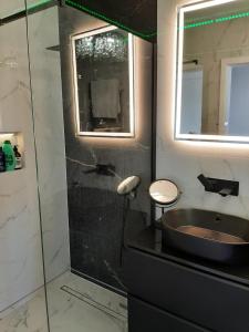 a bathroom with a sink and a glass shower at ApartamentyDiana in Pogórze +21 photos