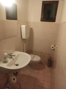 a bathroom with a white sink and a toilet at Casa Regina in Dongo