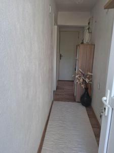 a hallway with a white wall and a white carpet at Vila zvjezda 2 in Jajce