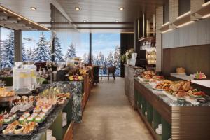 a buffet line in a hotel with christmas trees at SkyView Igloo Resort & Spa in Rovaniemi