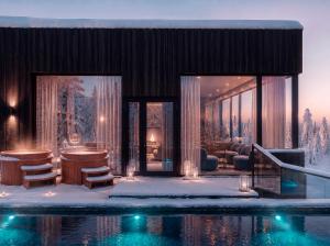 a house with a swimming pool in the snow at SkyView Igloo Resort & Spa in Rovaniemi