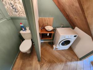 a small bathroom with a toilet and a washing machine at La Pastellière - Combrand in Combrand +4 photos