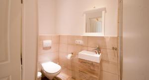 a bathroom with a toilet and a sink at Ottos Ferienhäuser in Rabenkirchen-Faulück +64 photos