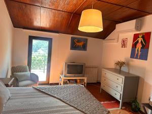 a bedroom with a bed and a tv in it at Casa dos Avós in Geres